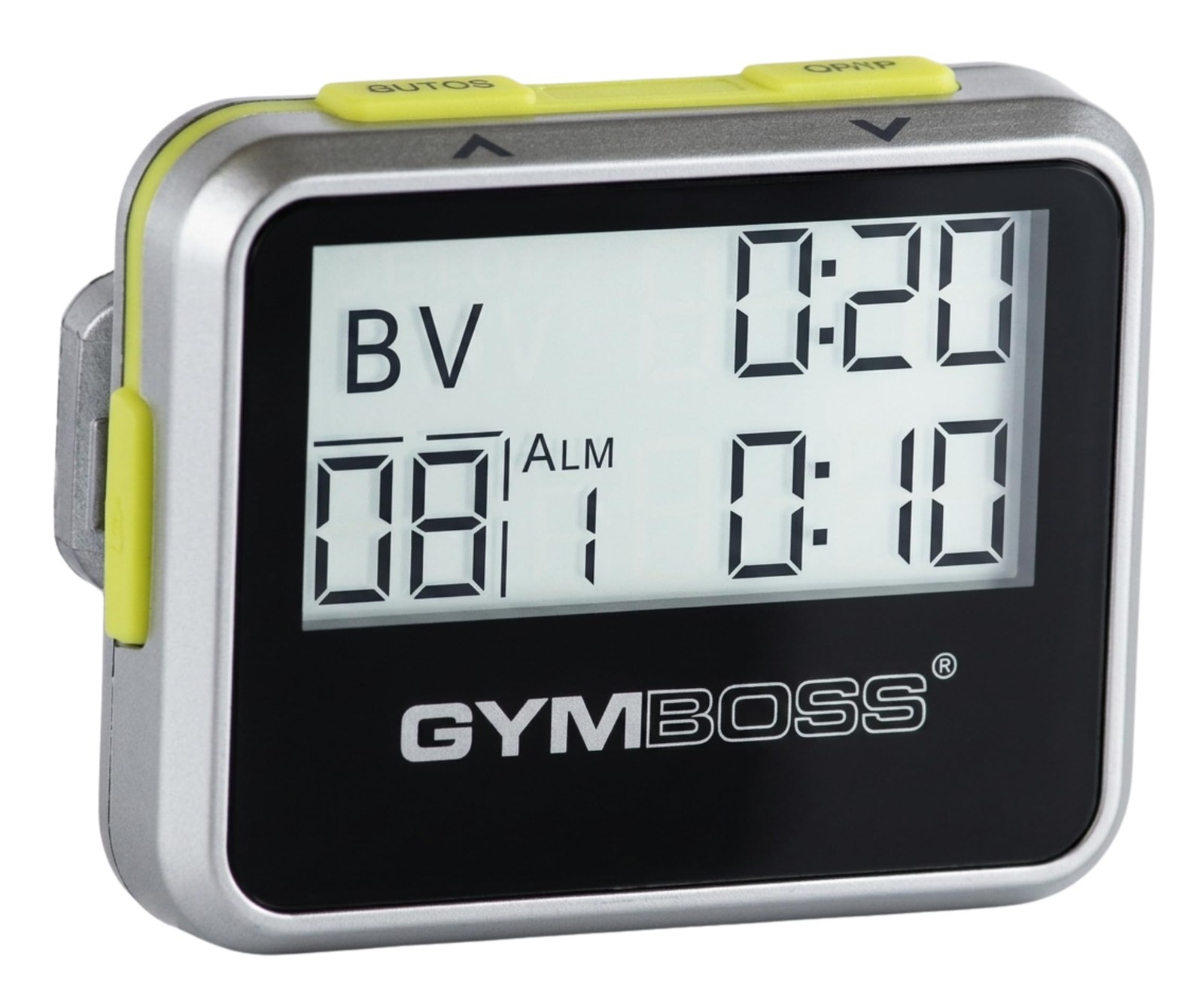 Gymboss Interval Timer Stopwatch Silver Yellow Metallic This title uses 55