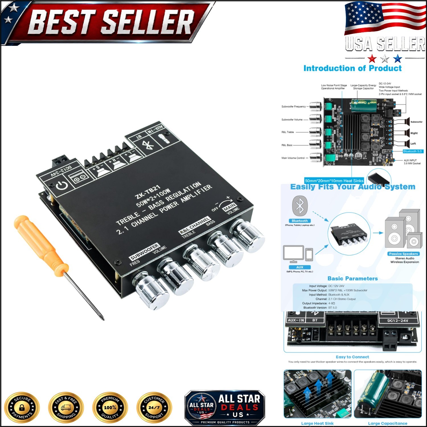 Bluetooth 5.0 200W 2.1 Channel HiFi Amplifier Board for Home Theater Excellence