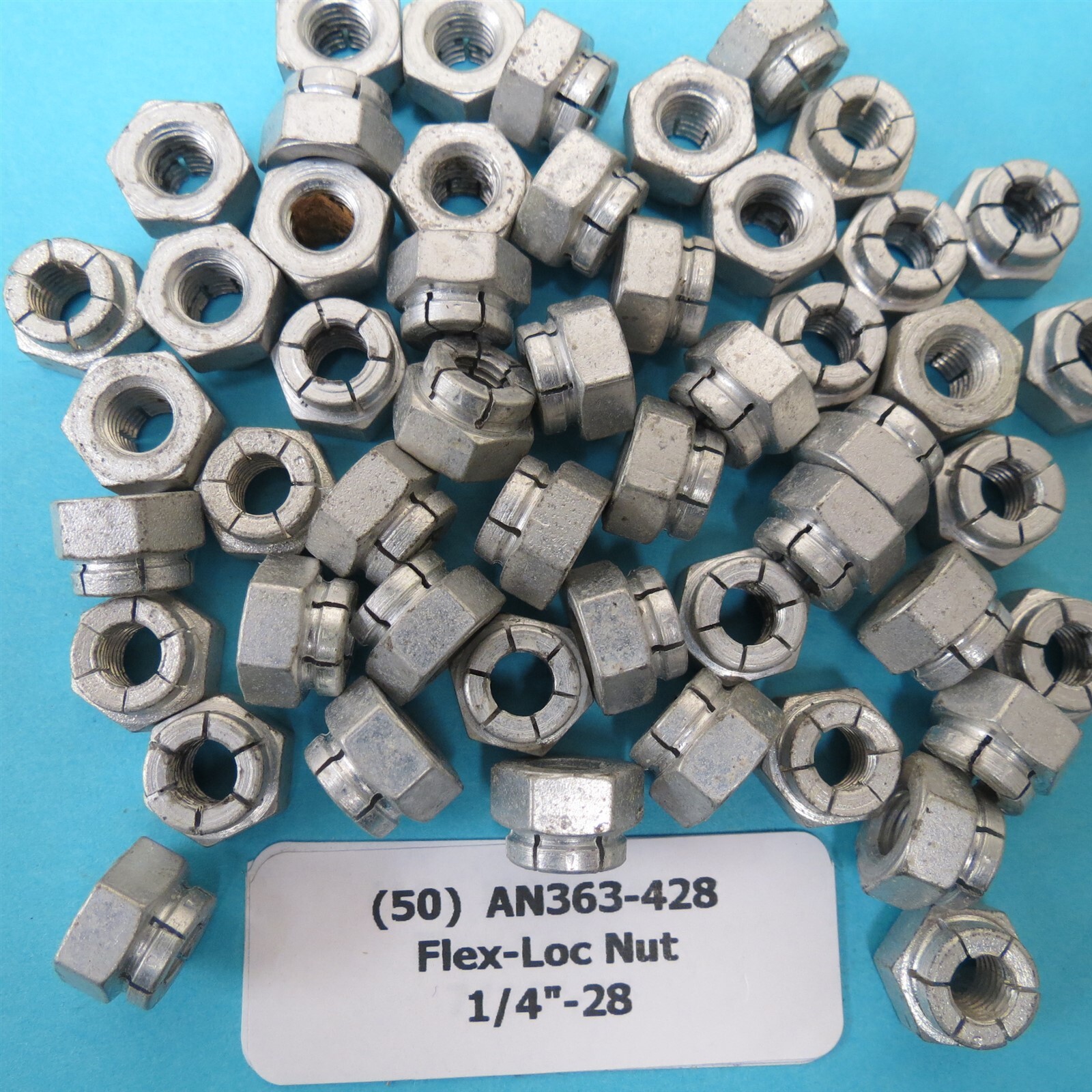 1/4”-28 AN363-428 Cad I Plated Aircraft FlexLoc Hex Nut MS21045-4 (50) NOS