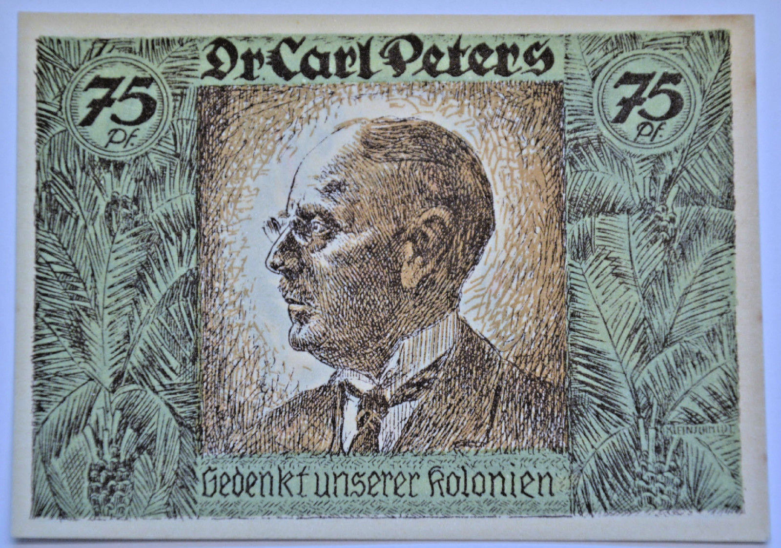 Dr.CARL PETERS NOTGELD COLONIES GERMANY 75 PFENNIG ISSUED 1921 (7095)