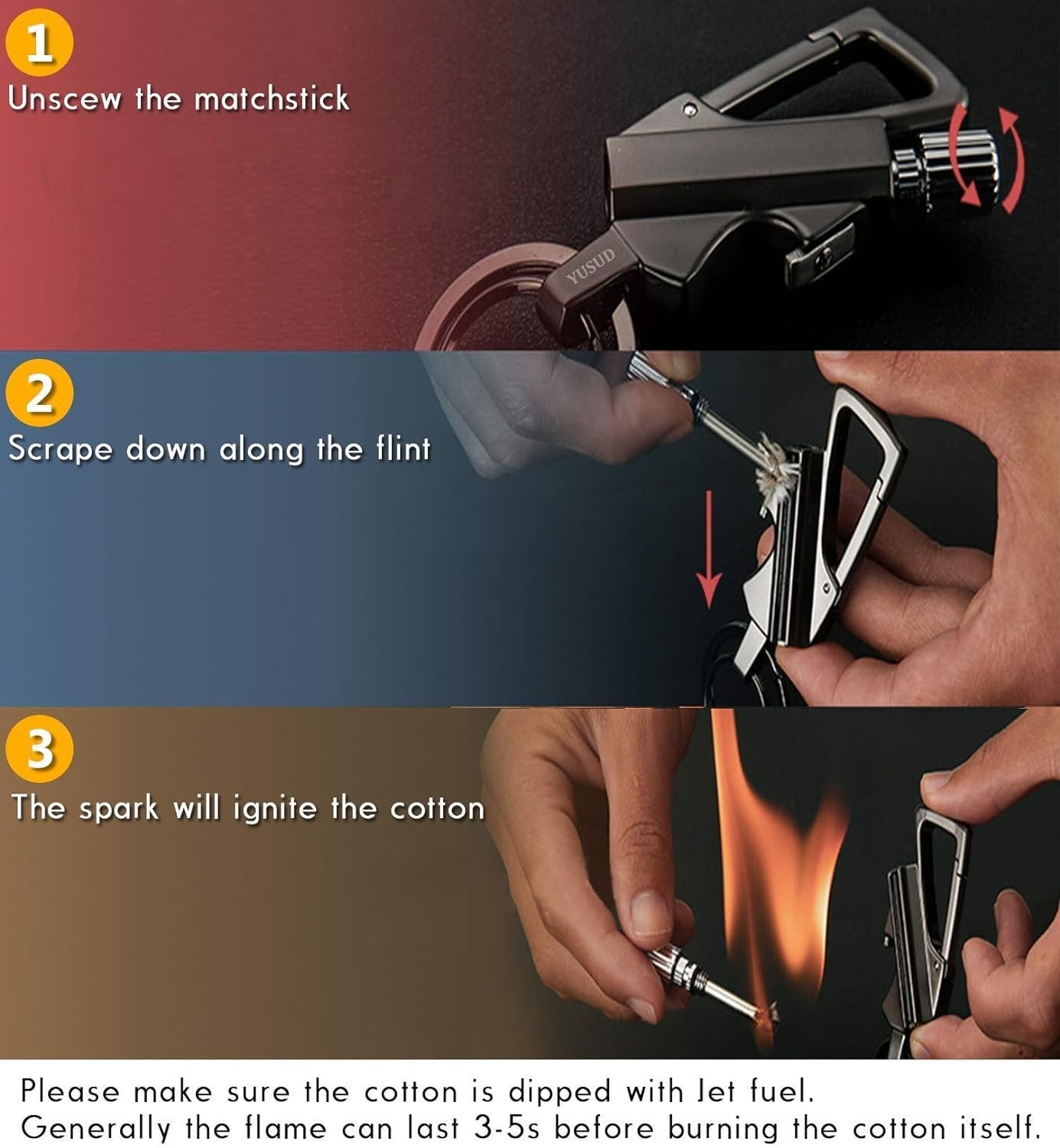Permanent Match, Flint Fire Starter Never Ending Match Keychain Lighter with ...