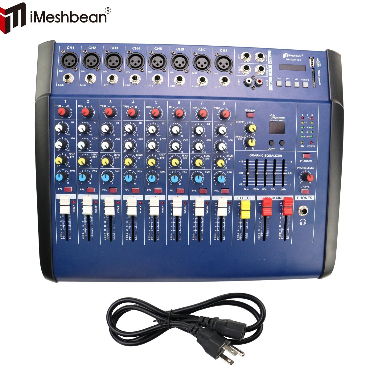 1500W 8 Channel Pro Powered Mixer Power Mixing Amplifier Amp 16DSP USB 110V-120V