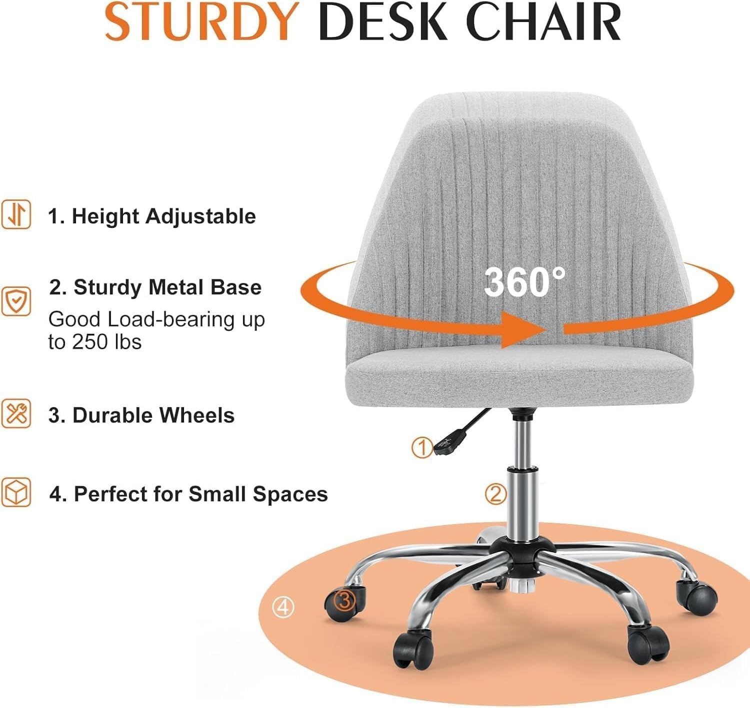 Armless Office Desk Chair Modern Cute Swivel Vanity Chair Comfy Home Office