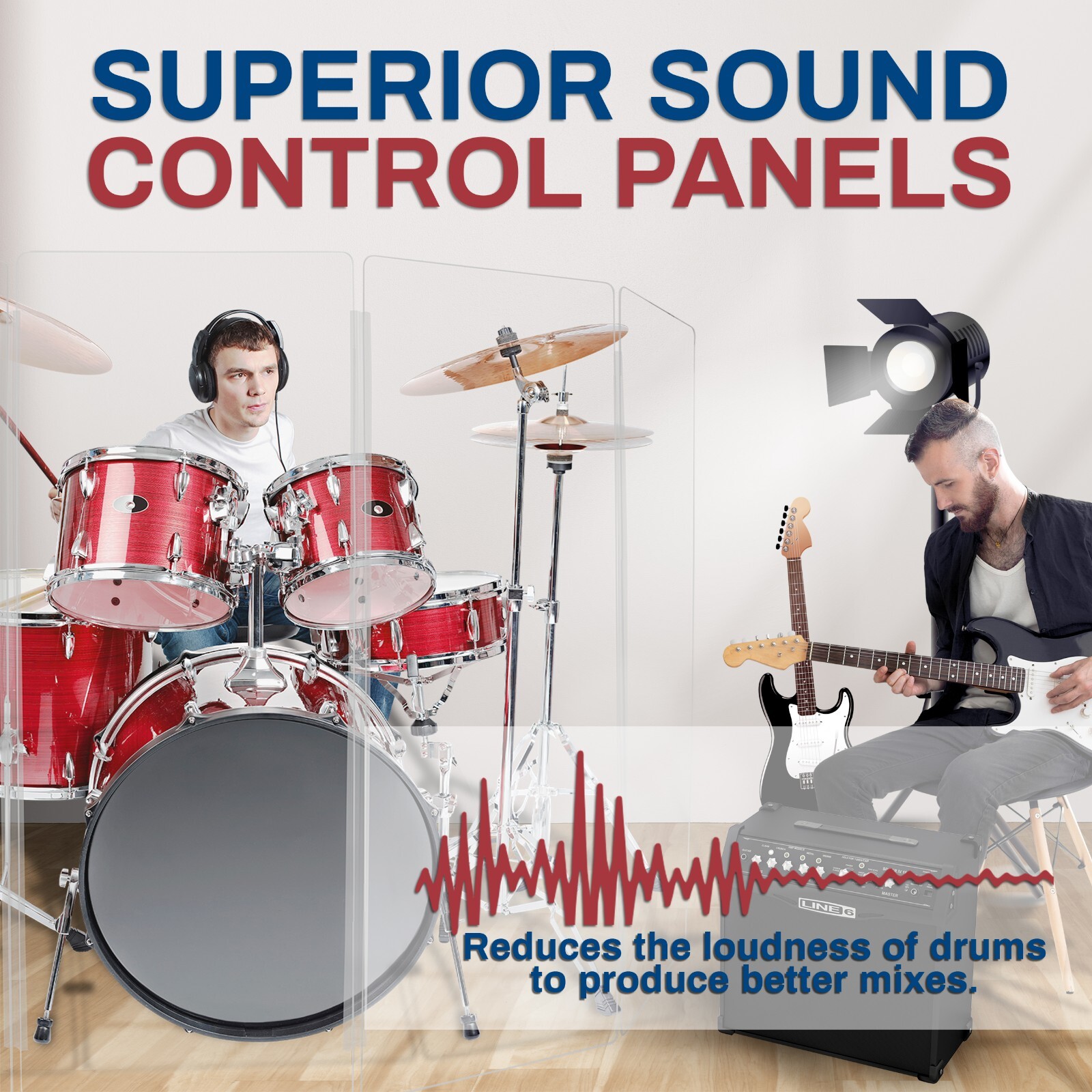 Drum Shield/Drum Screen Panels 5 Panels 2ftX5ft with Flexible Hinges