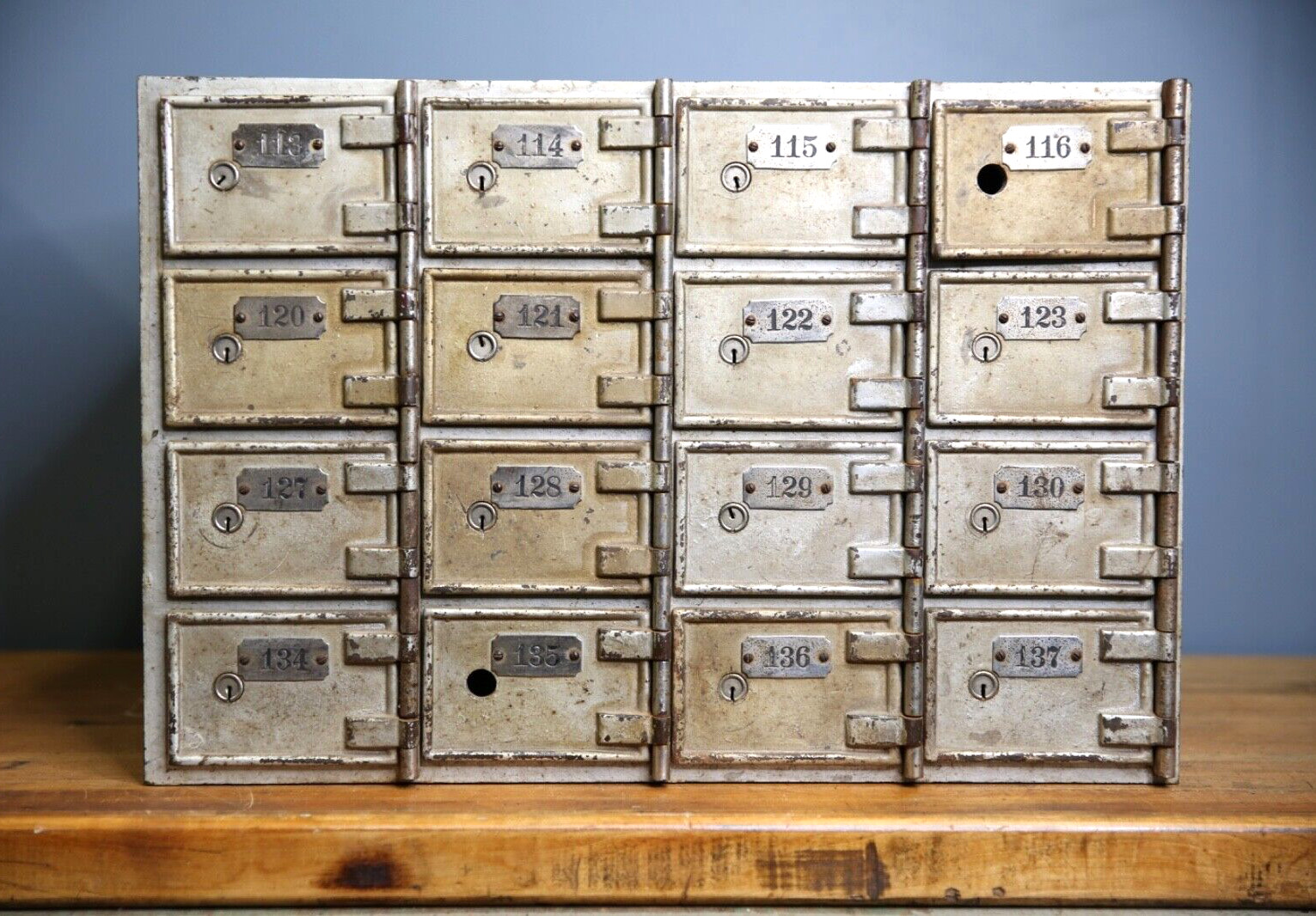 Vintage Mailbox industrial steel cabinet antique bank safe metal cubby slot