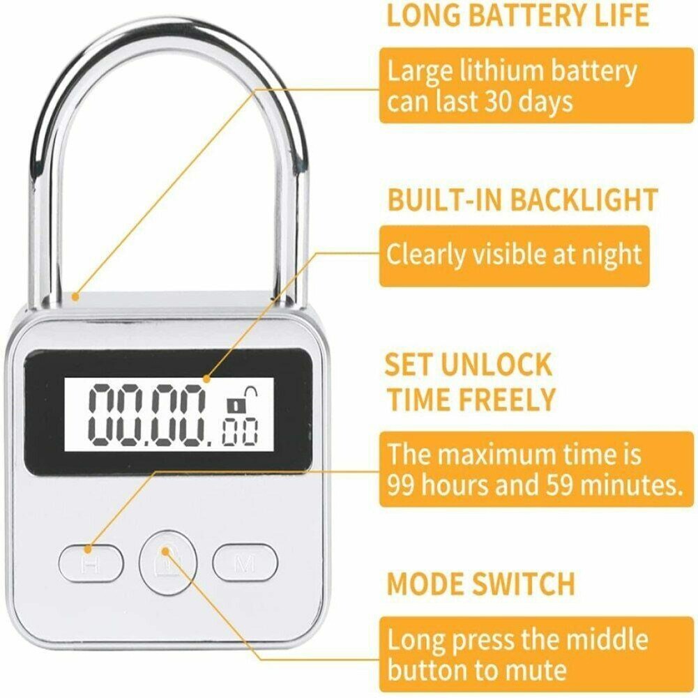 For Metal Timer Lock Time Lock USB Rechargeable 99 Hours Max Digital