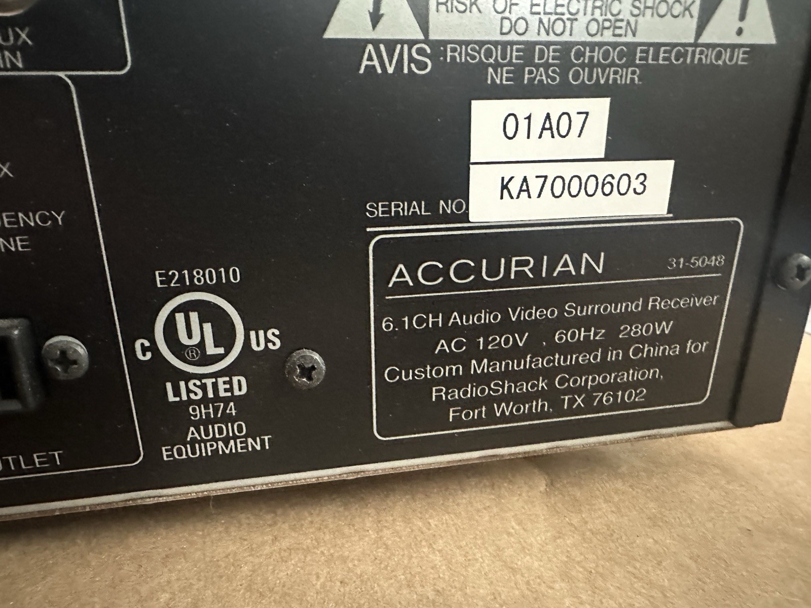 Accurian 6.1 Channel Audio Video Surround Receiver Model 31-5048 (RadioShack)