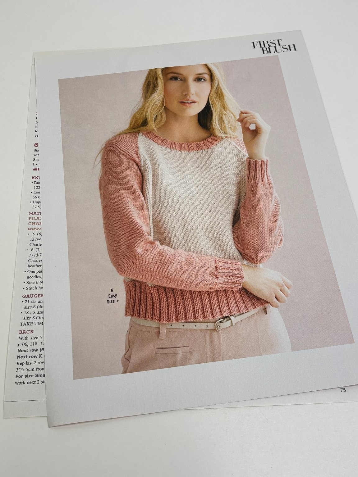 Two Color Raglan Pullover Knitting Pattern Small-XXL Magazine Pages