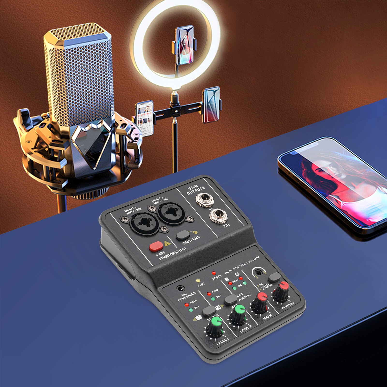 4-Channel DJ Mini Audio DJ Mixer Console Professional Controller Sound Mixer 48V