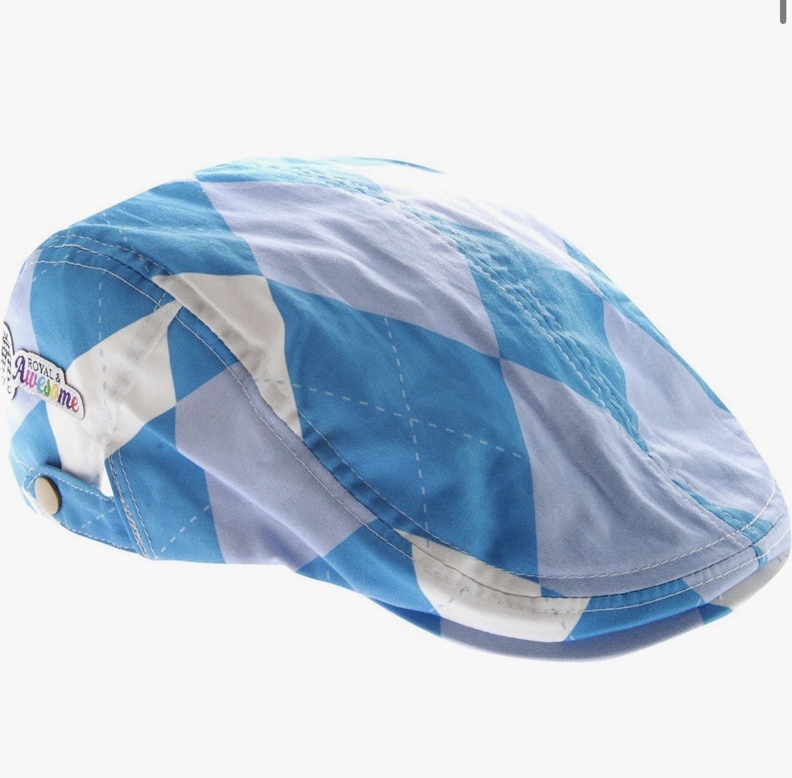 Royal and Awesome Men`s Golf Hat Unisex Old Tom`s Blue Argyle Diamond Flat Cap