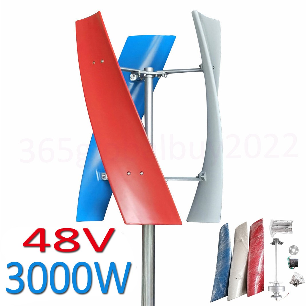 3 Blades Helix Wind Turbine Generator Kit Vertical MPPT Controller 3000W DC 48V