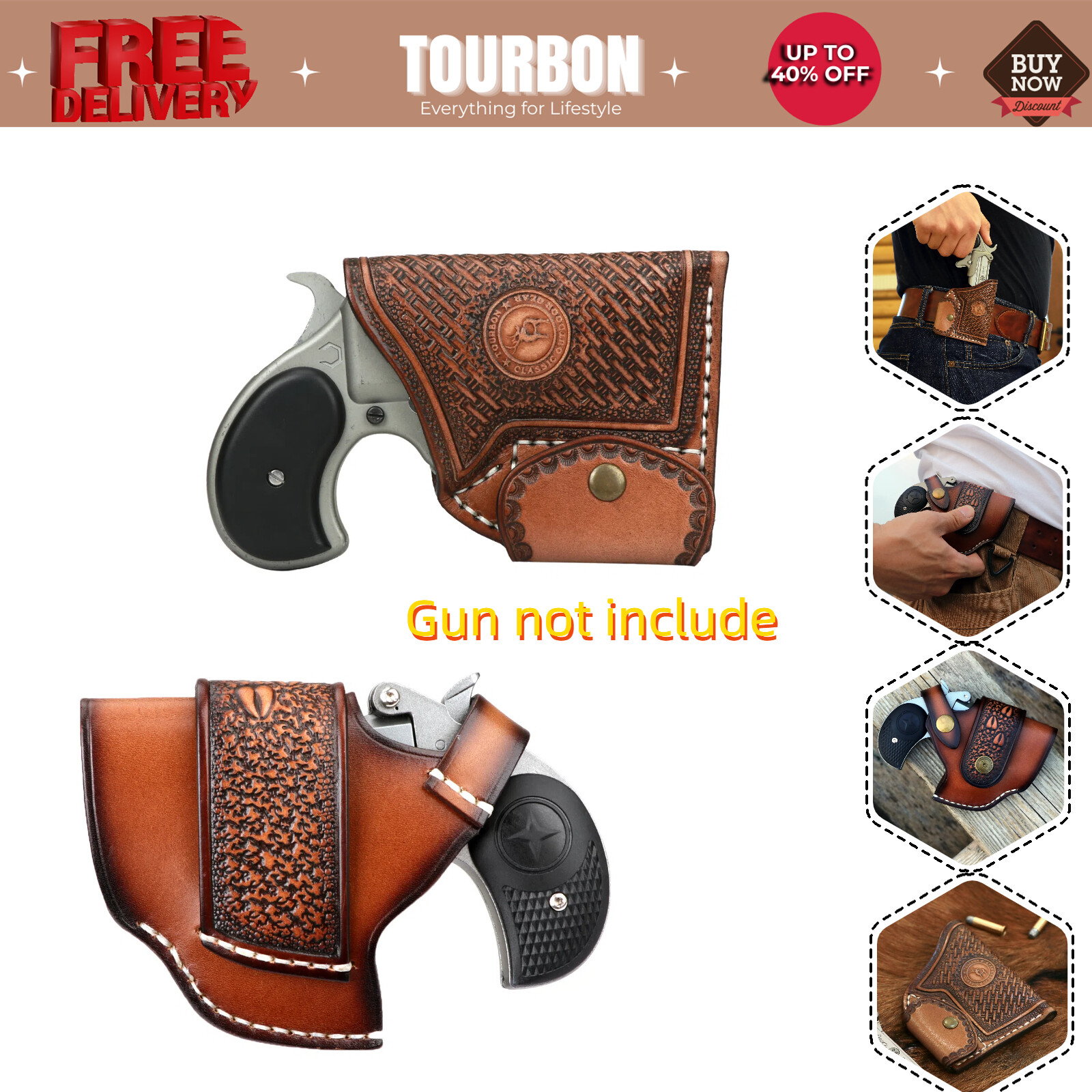 Tourbon Leather Belt Pocket Holster Fit 22Mag NAA Single/Double Barrel Revolver