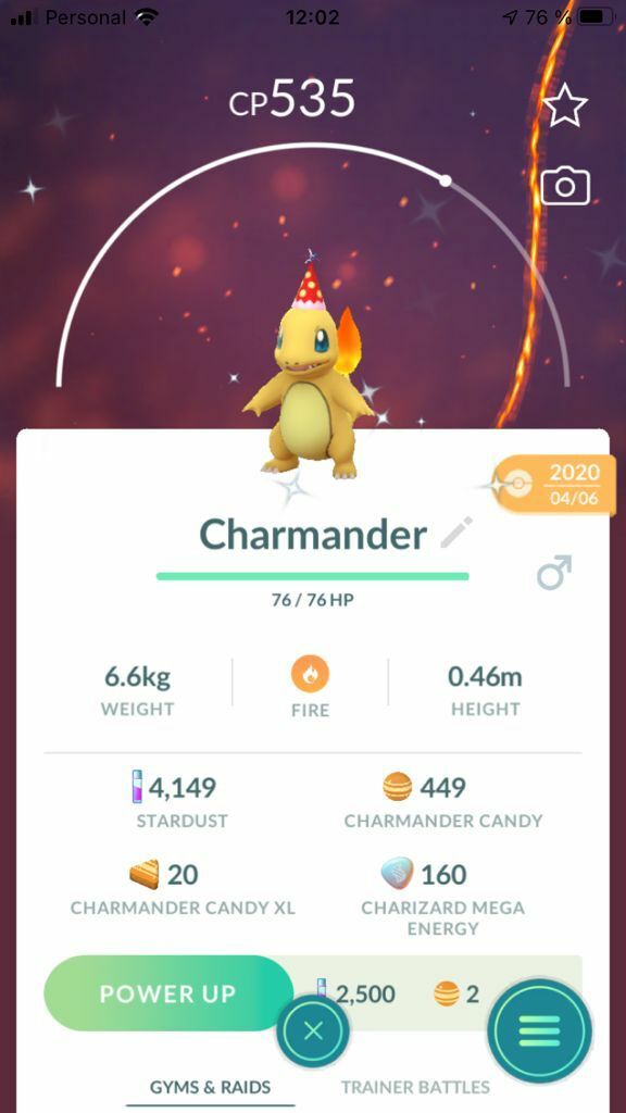 SHINY ✨ CHARMANDER w/RED PARTY HAT!!! ✨ - PKMN GO!!! - NOT REGISTERED!!!