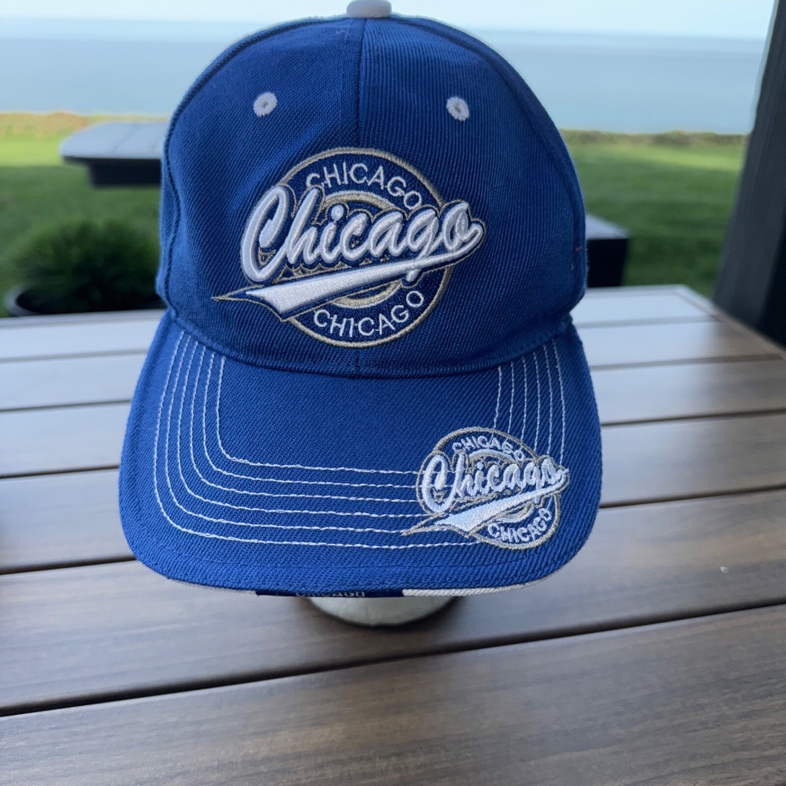 Chicago Hat Cap by City Hunter Royal Blue w White Embroidery Hook Loop EUC
