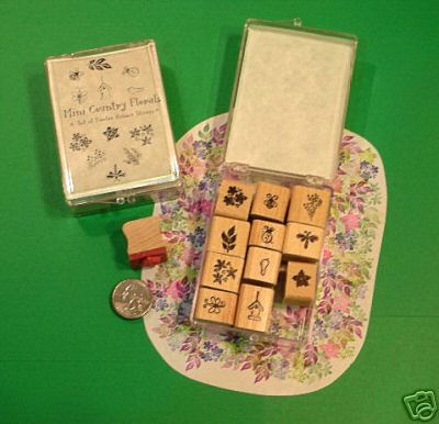 Mini Country Florals Rubber Stamp Set, 12 Wood Mounted
