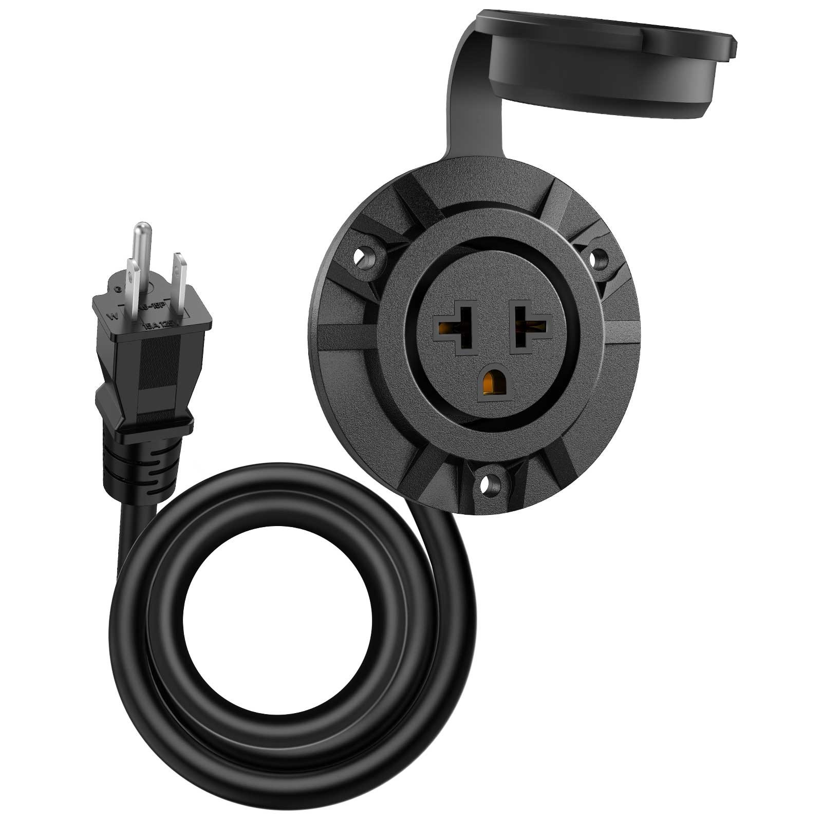 Outdoor Power Outlet 15A/20A 125V Receptacle Plug with Integrated 20" Cord 12AWG