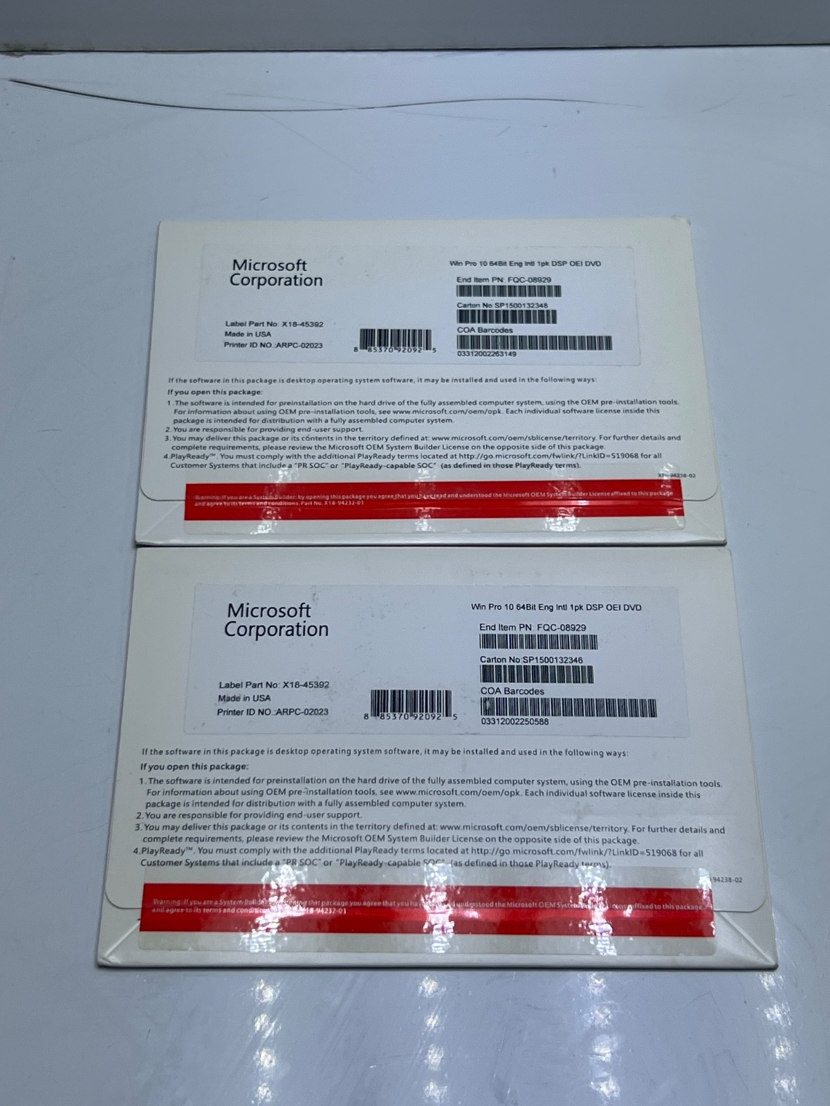 (Lot 2 PCs) Microsoft FQC-08929 Win Pro 10 64Bit Eng Int 1PK DSP OEI DVD
