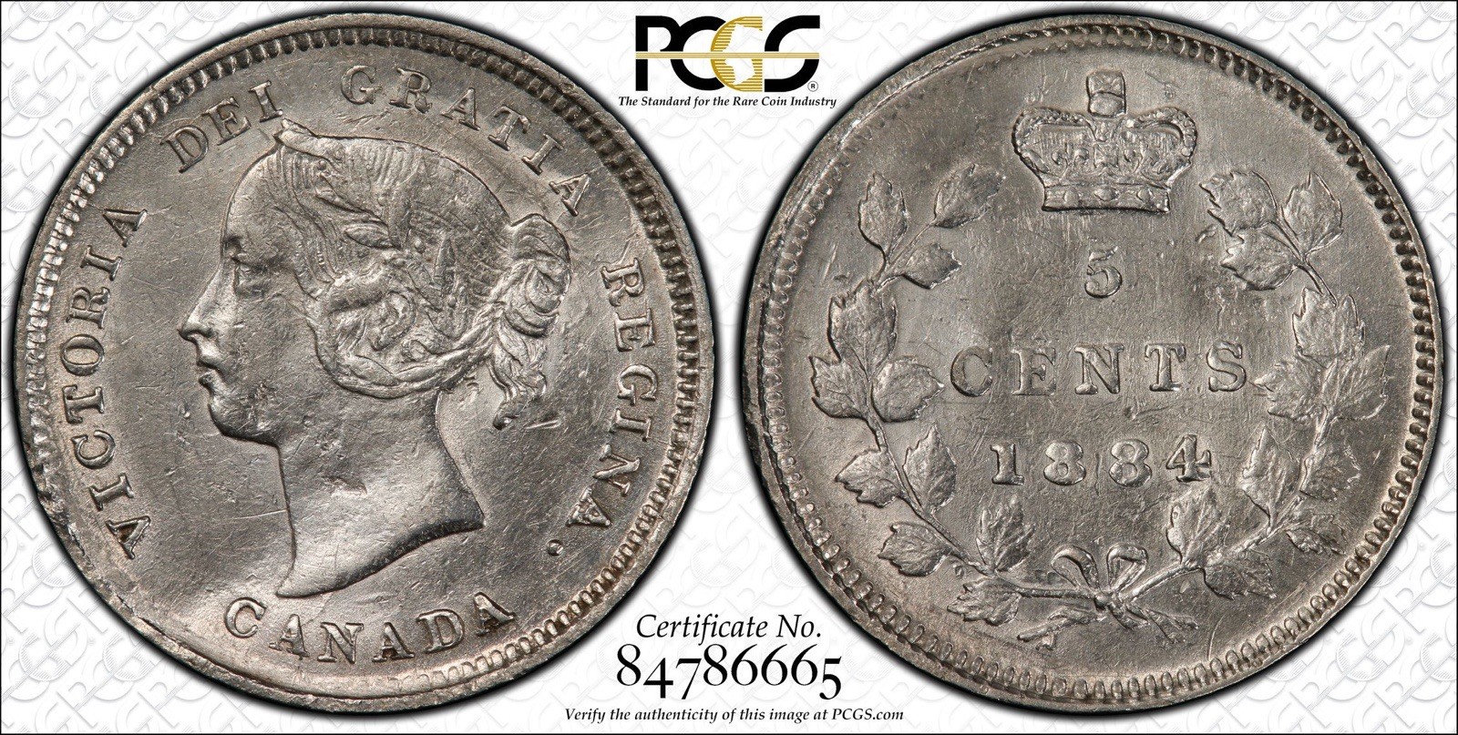 Canada 1884 5 Cents Silver PCGS AU Details Bent Rare Date