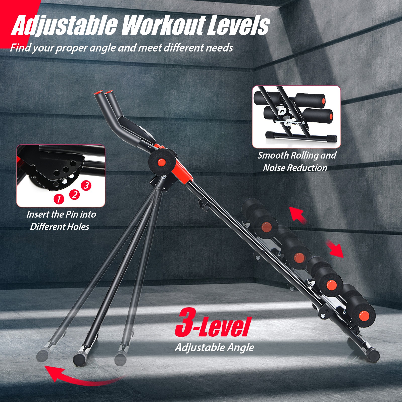 Foldable Adjustable Core Abdominal Trainer AB Crunch Workout Machine W/Display
