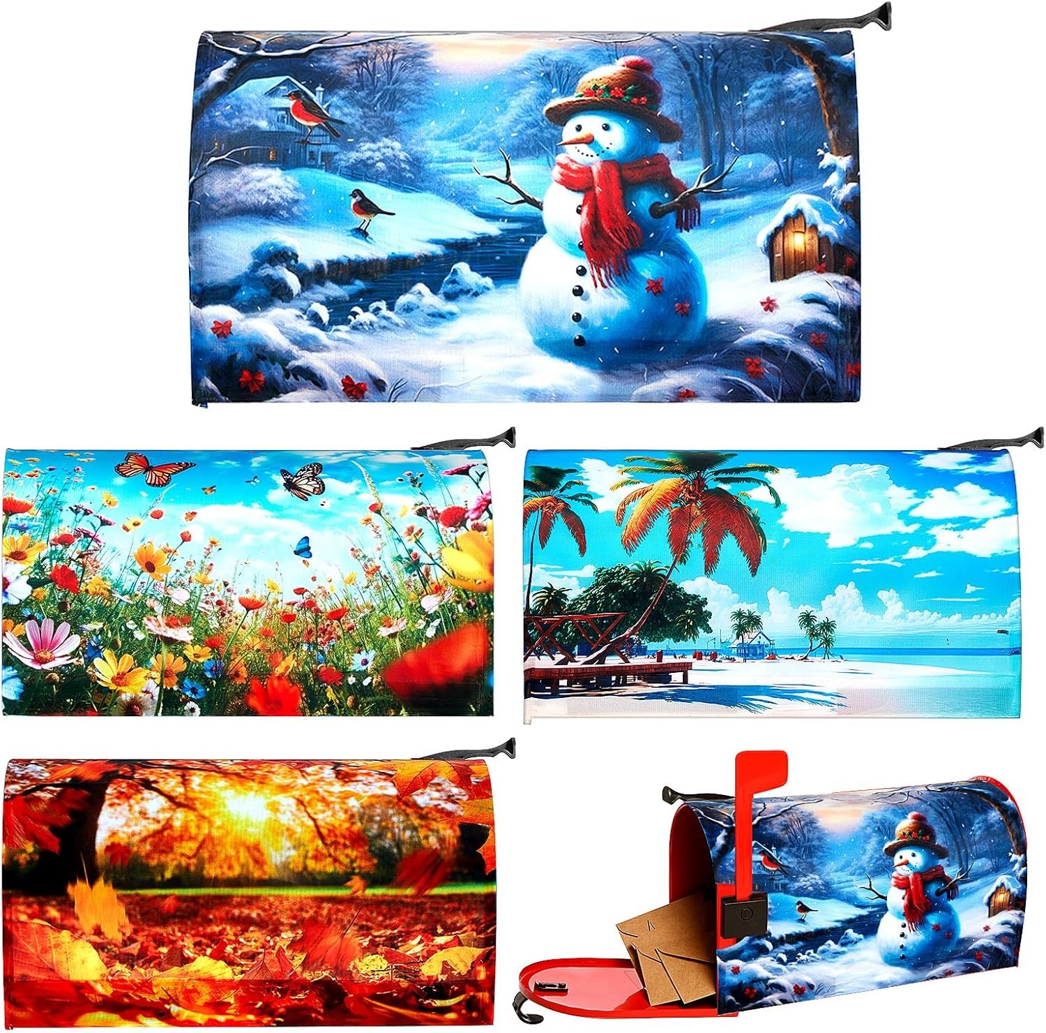 4 Pcs Seasonal Mailbox Covers Magnetic Standard Size 21 x 18 Inches SummerAutumn