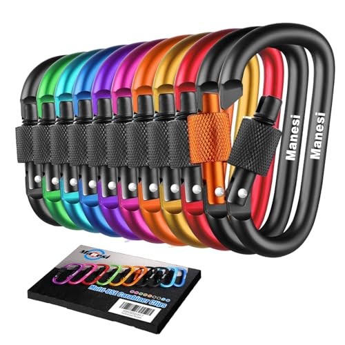 10 Pack Aluminum D Ring Key Rings Clips Locking Carabiner for Multicolored