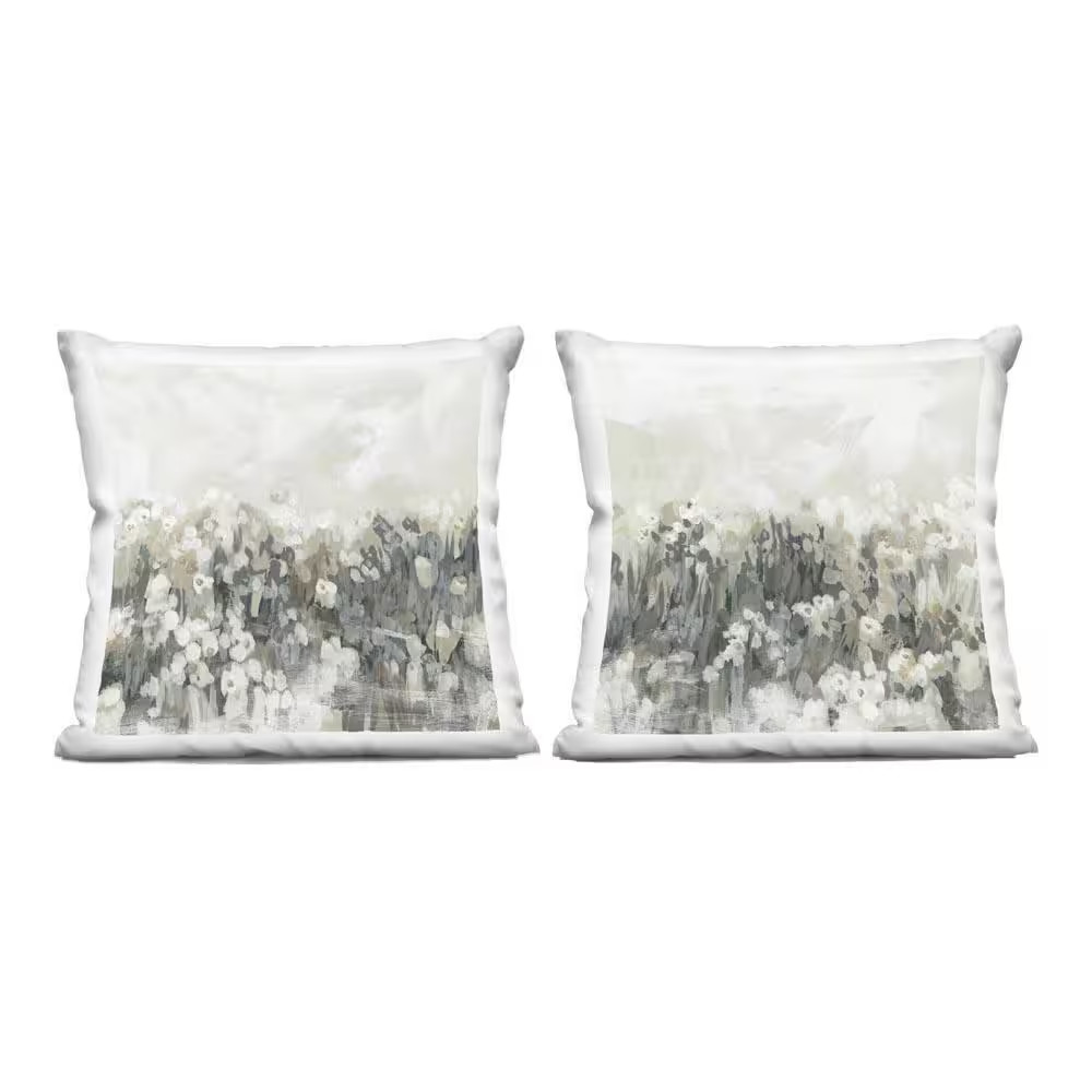 Brushed Flower Meadow Impressions Off-White Abstract Polyester 18 In. X 18 In. T