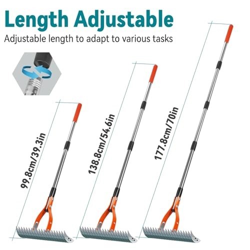 Heavy Duty 15" Thatch Rake with 5FT Adjustable Handle, 19-Tine Dethatcher for La