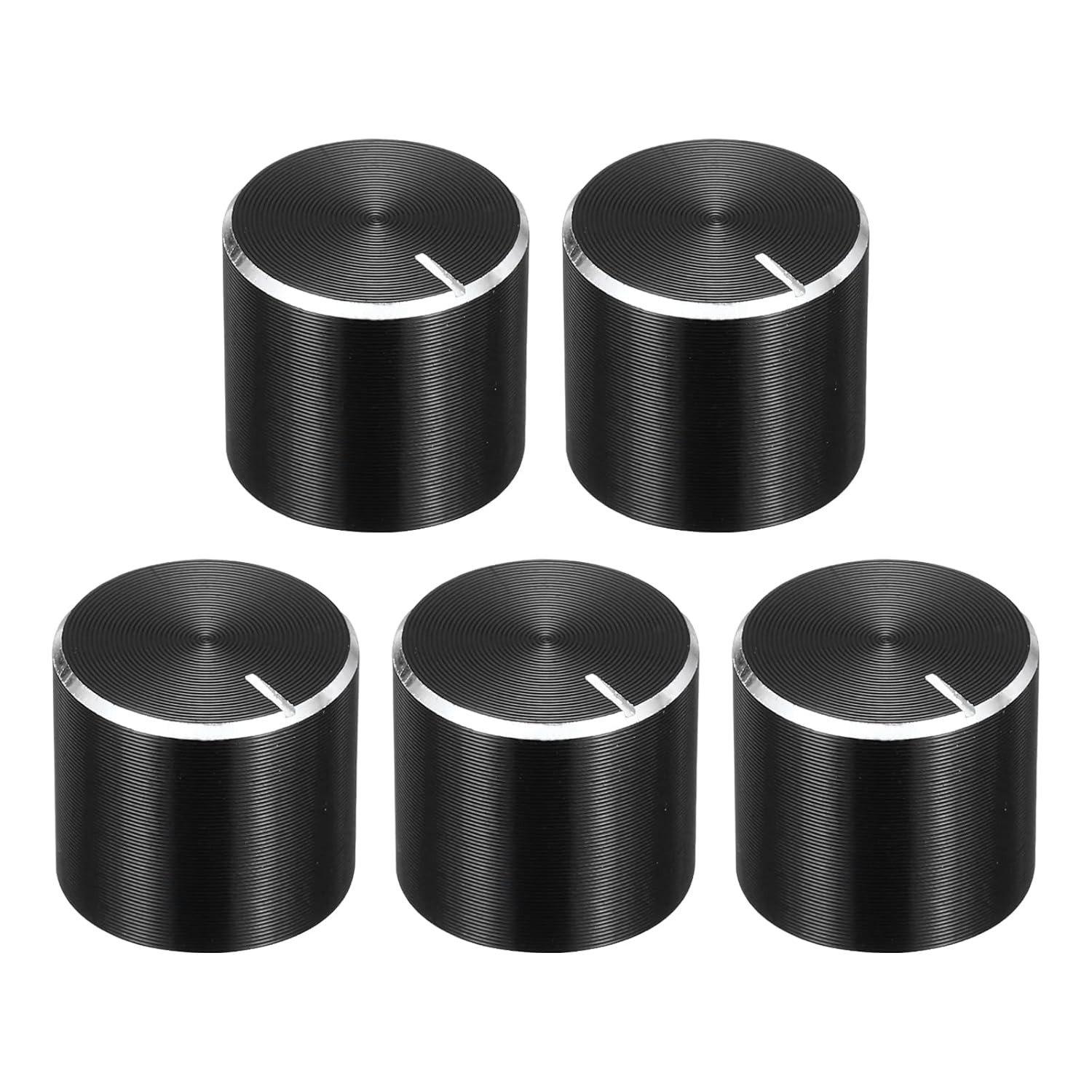 5Pcs Potentiometer Knob Knurled Shaft Black Aluminum 6Mm Shaft Dia. Rotary Knob