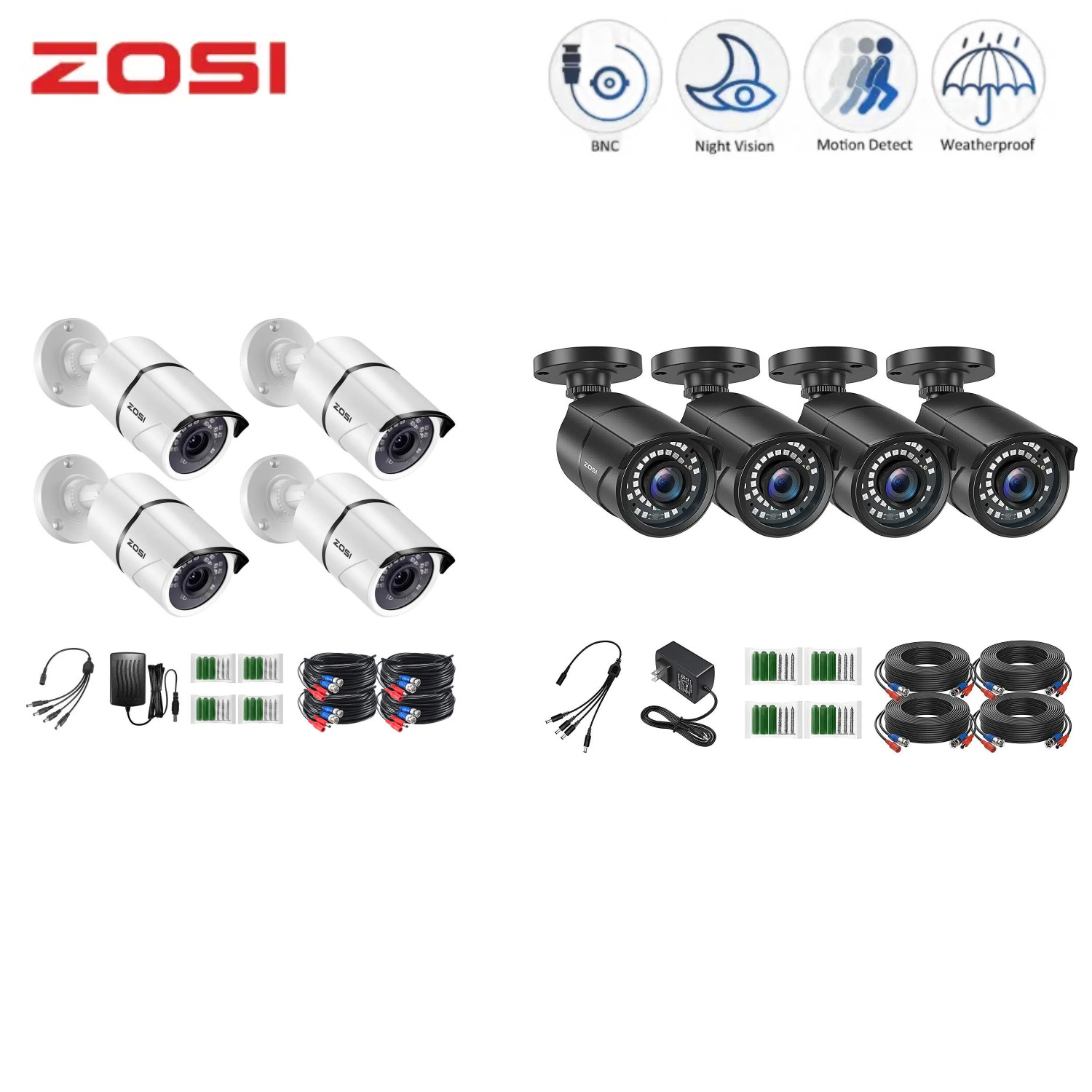 ZOSI 4 Pack Add-on 1080p Security CCTV Camera Human Detection 24/7 Recording