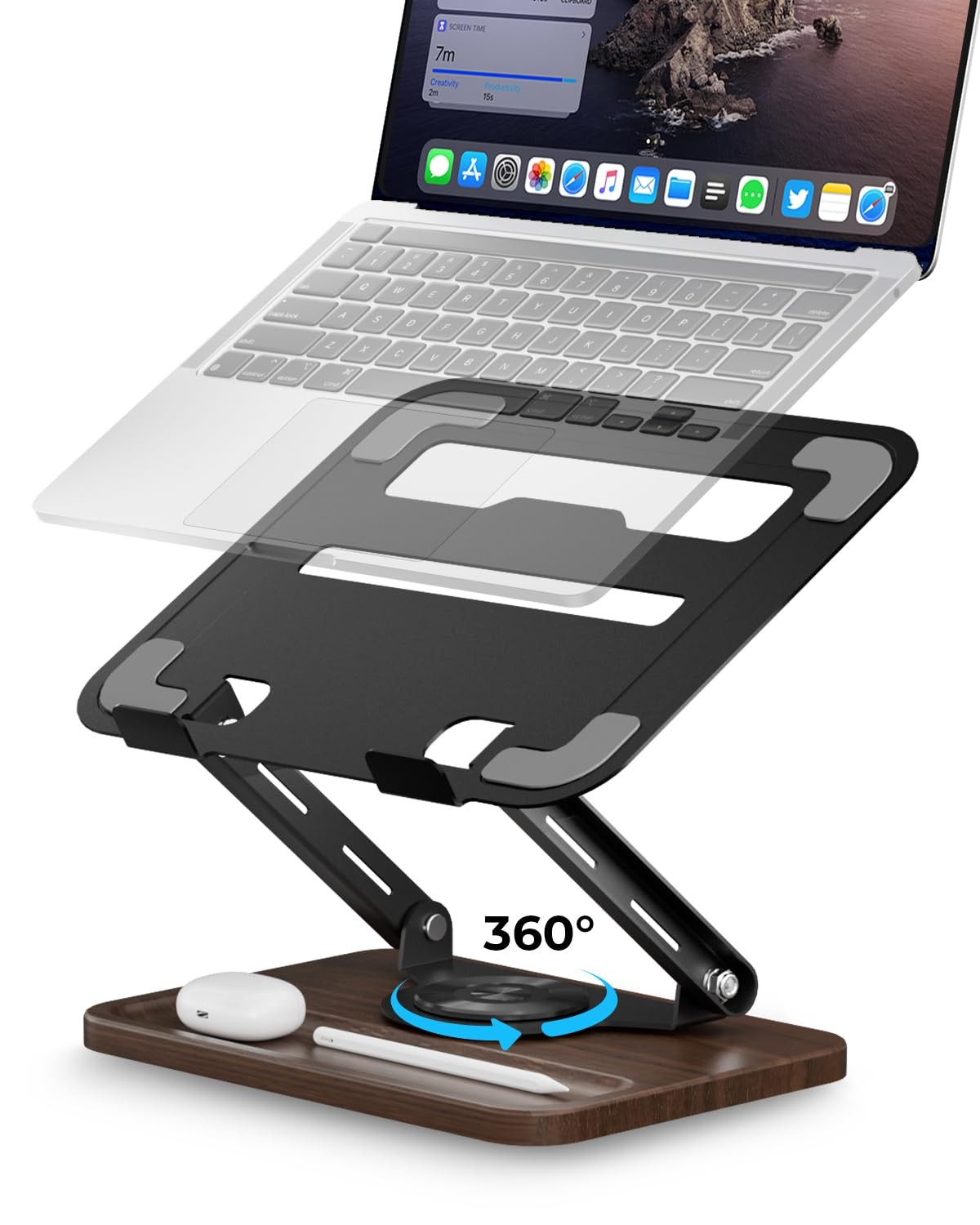 Best Viozon Laptop Stand for Desk, Adjustable Desk with Wood Base Storage, 360