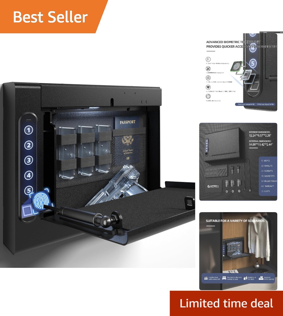 Xdeer Biometric Gun Safe Wall Mount – Fast Access & Tough Security Features