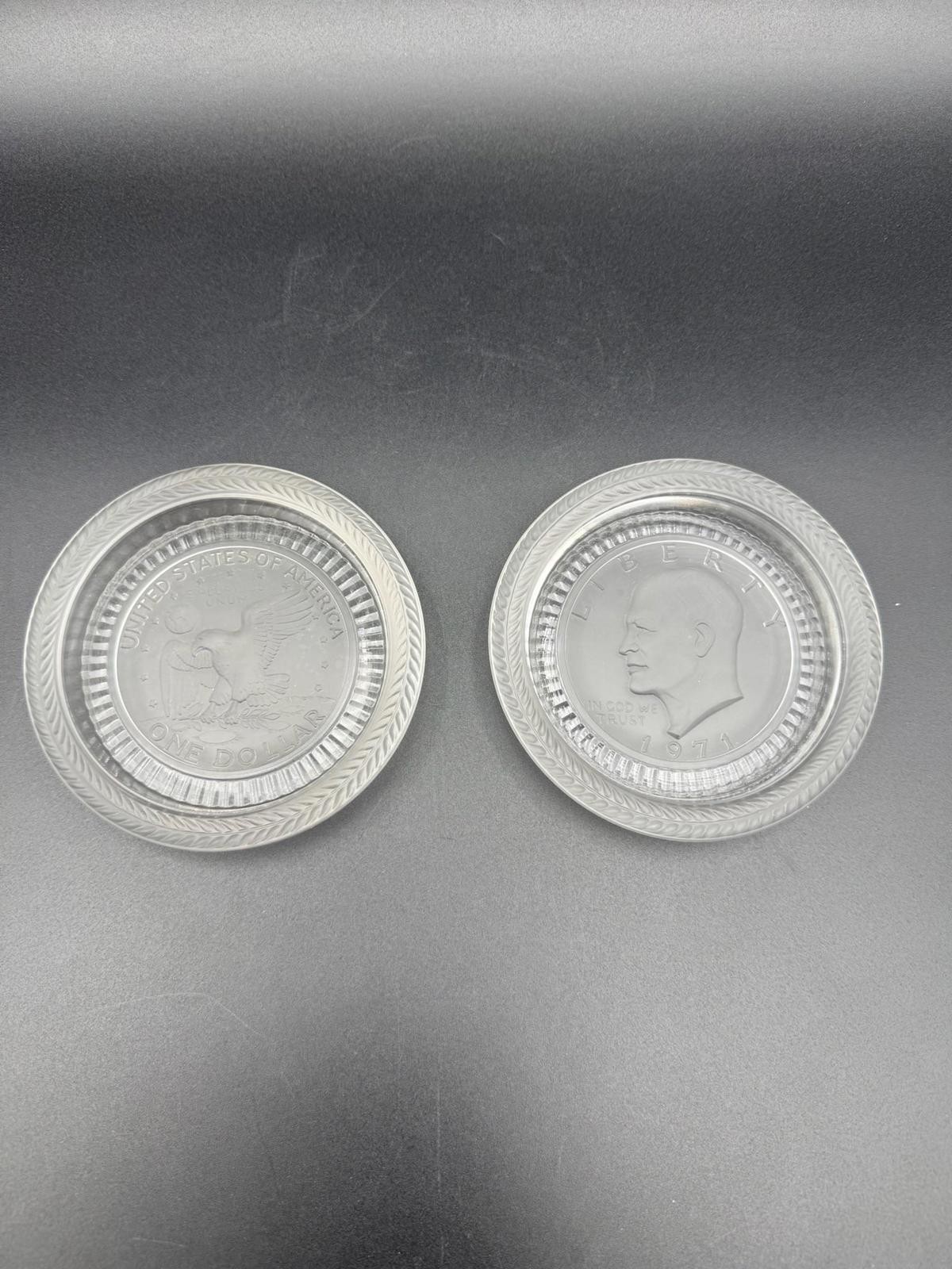 Pair of 1972 Imperial Glass Eisenhower Coin Coasters – 4.5" Vintage Collectible