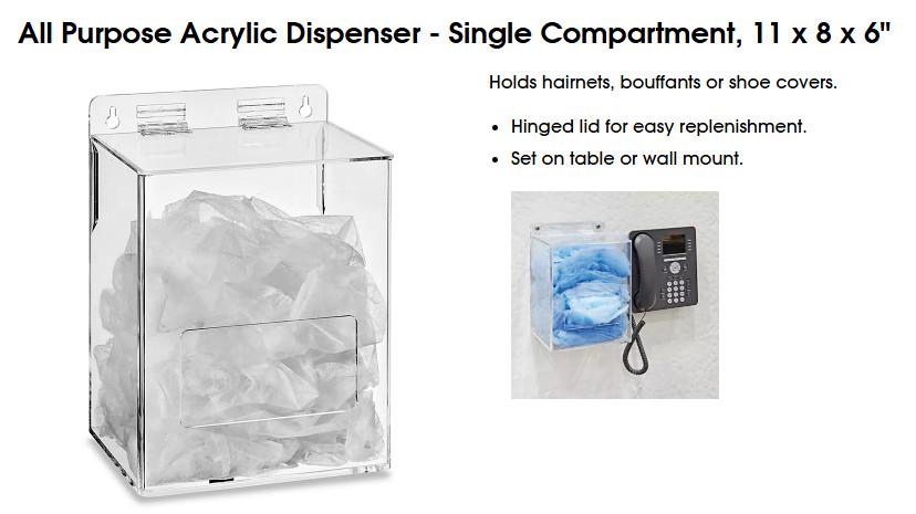 Uline H-4164 Acrylic Bouffant Hairnet Dispenser Single Compartment 11x8x6 NIB