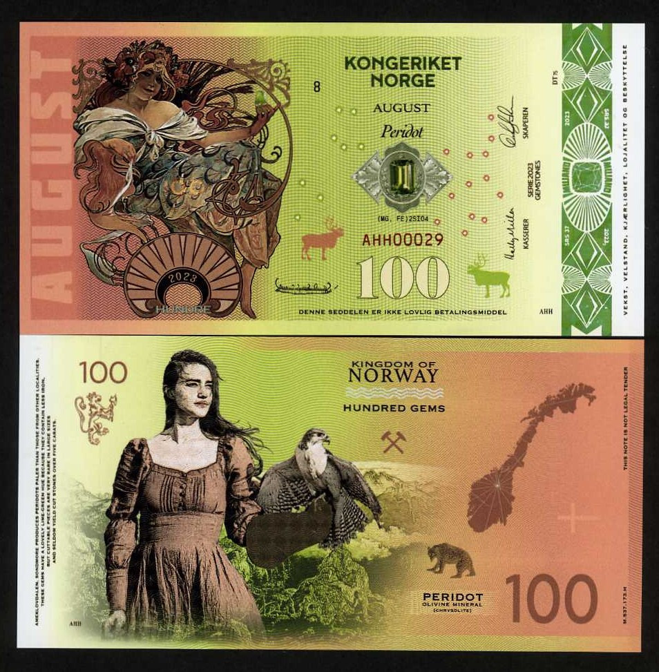 Norway, 100 Gems 2023 Fantasy Polymer, August, Peridot F
