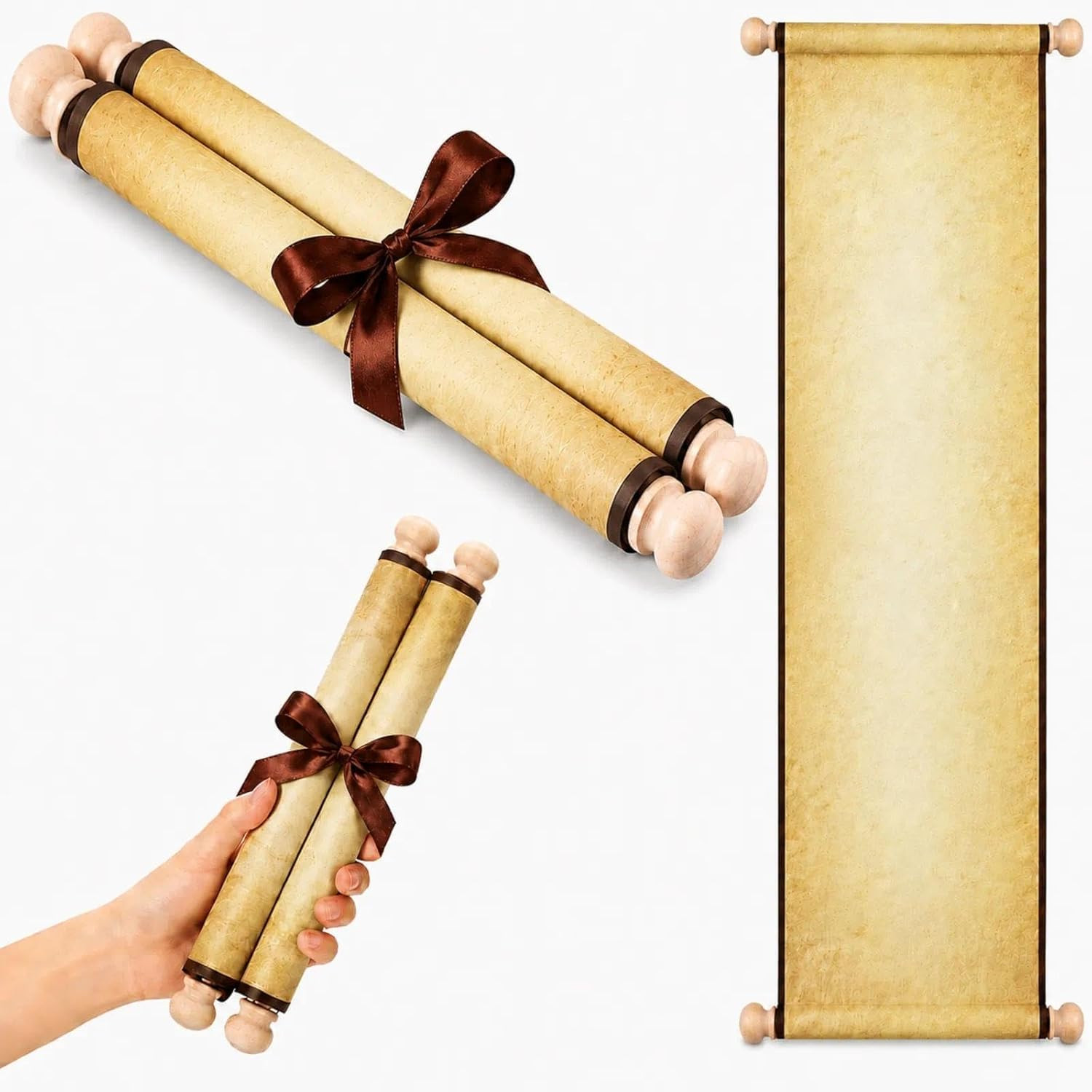 Blank Scroll Paper with Wooden Rods for Writing and Cosplay, 7.1 x 30.5 in