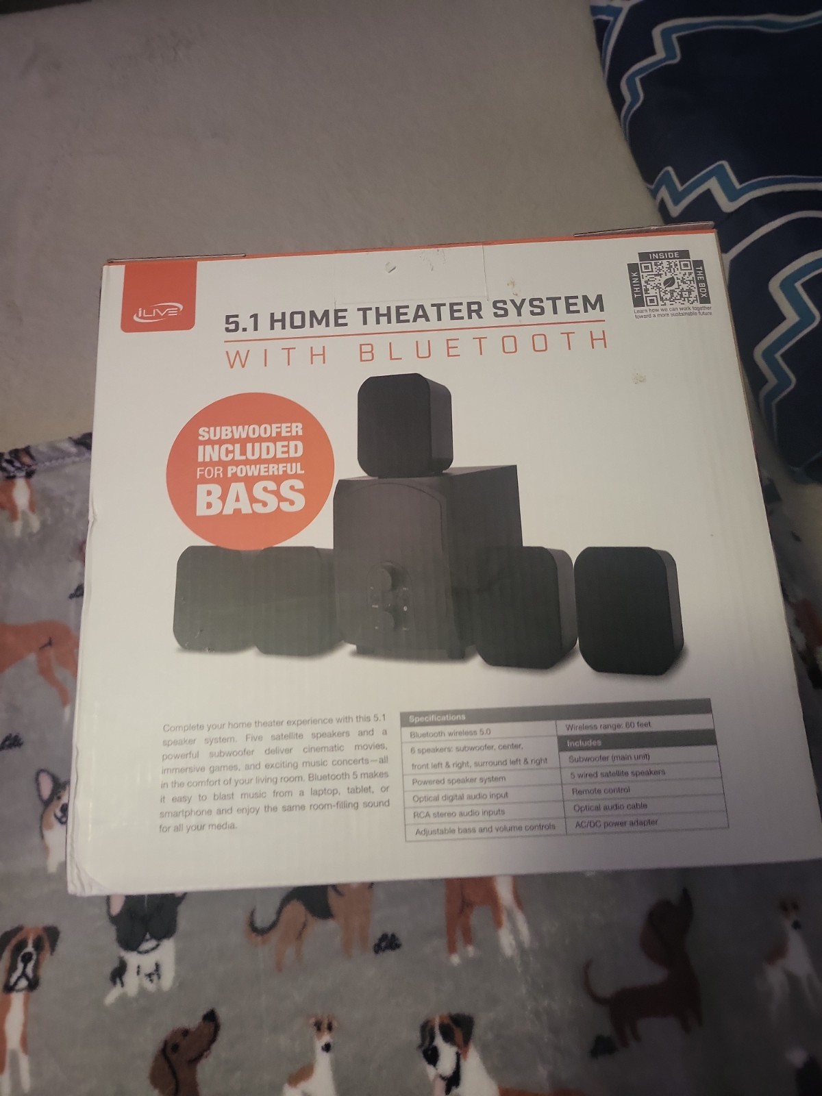iLive IHTB058B 5.1 Home Theater System Bluetooth, Remote, Subwoofer