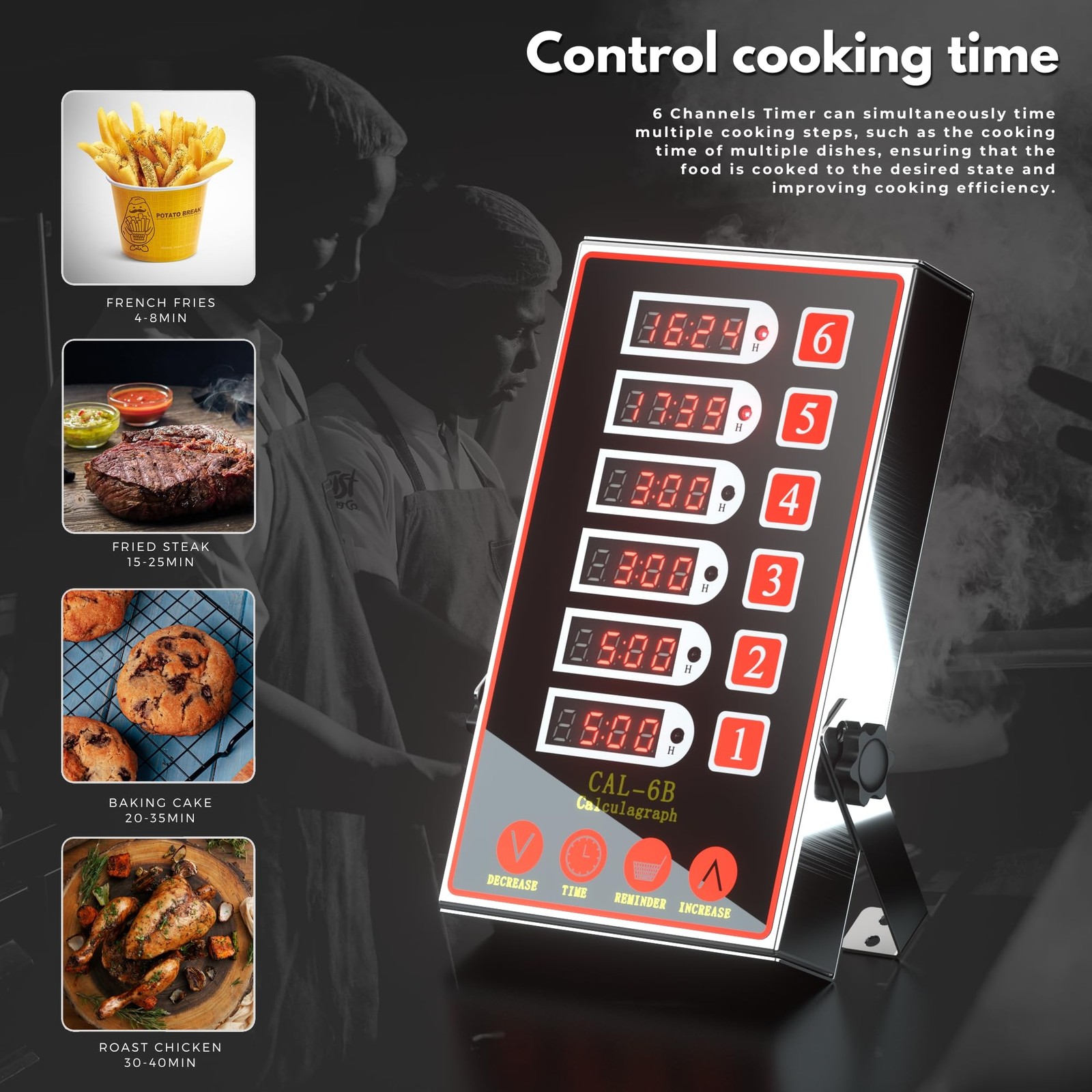 Commercial Kitchen Timer with 6 Channels, Professioe