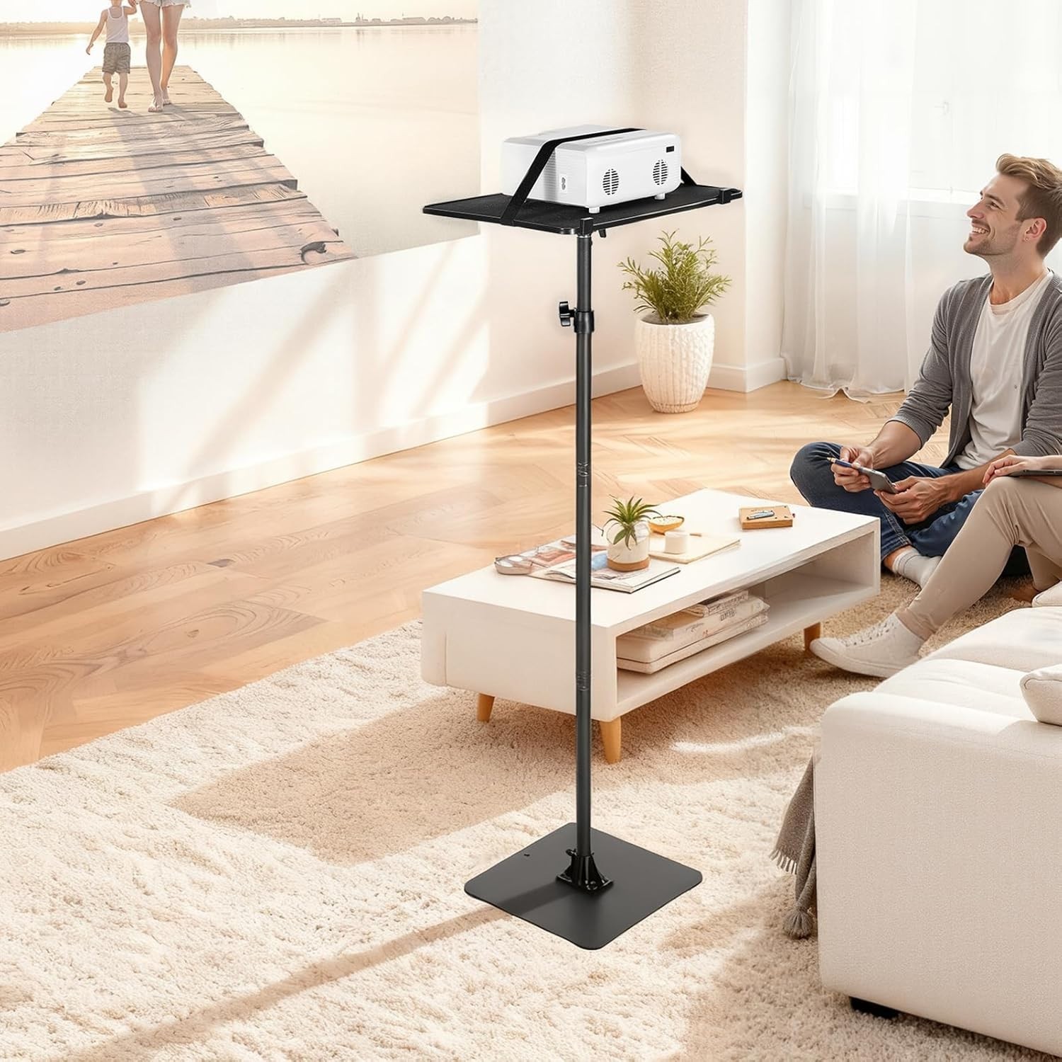 Heavy-Duty Projector Stand with Adjustable Height & 360° Rotation – Black