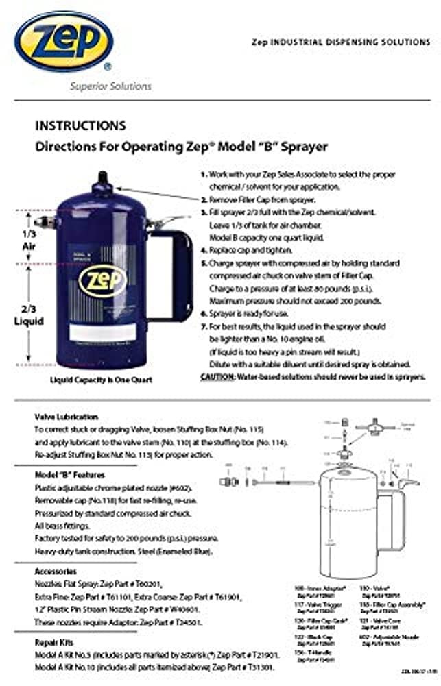 Zep Model B Heavy-Duty Steel Solvent Sprayer - 32 oz (Each) 829801