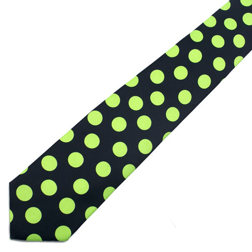 NEW Neon Green Polka Dot Black Tie NeckTie