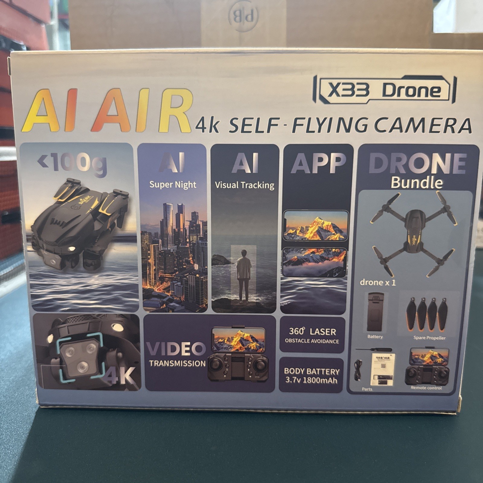 DRONE- AI AIR X33 4K Camera Self-Flying Quadcopter App Control Foldable Black