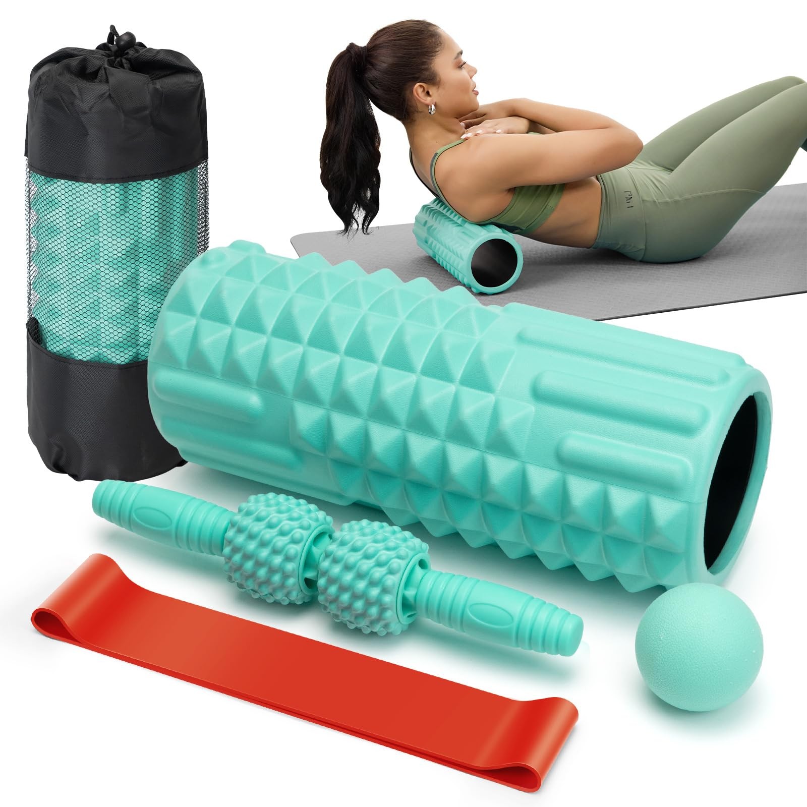 5 in 1 Foam Roller Set  Back Roller Foam, Massage Roller Stick, Massage Ball,...