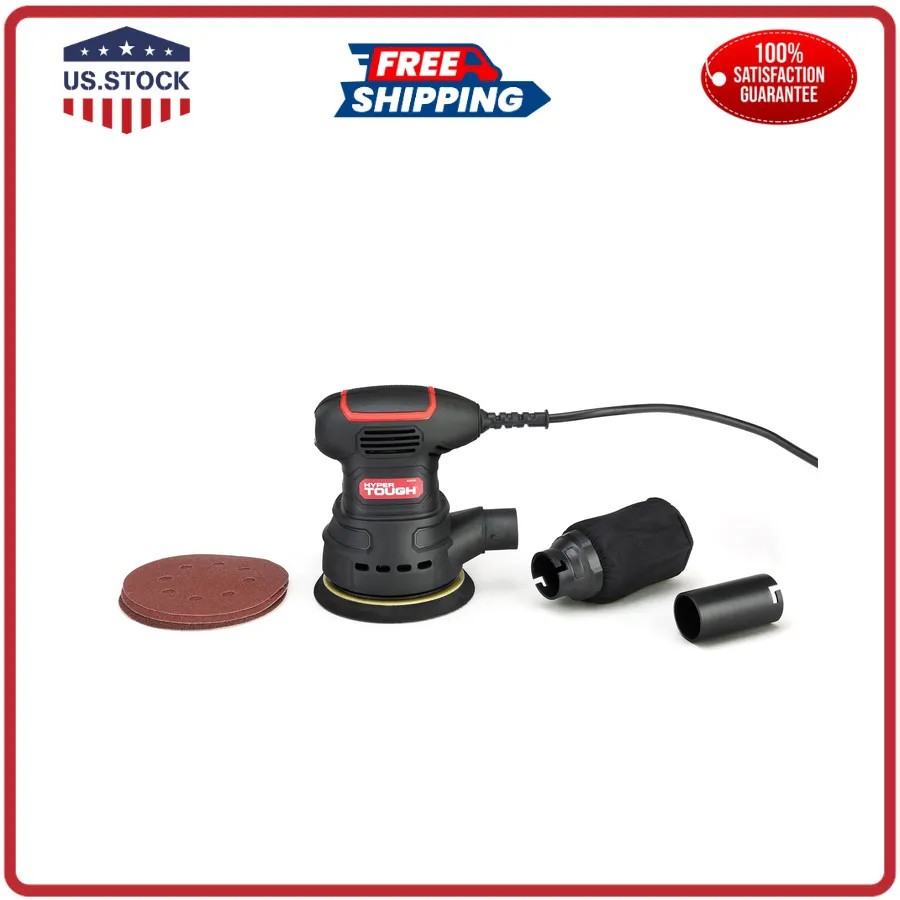 Hyper Tough 2.5 Amp 5 Inch Corded Orbital Sander with Dust Bag and Sanding Sh...