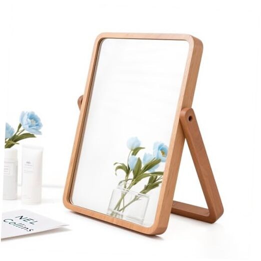 Desk Makeup Mirrors with Wood - Rectangle Wall-Mounted Mirrors 10.5"L x 7.8"W