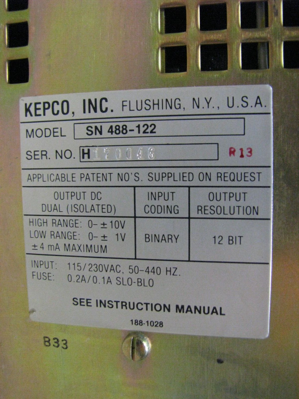 SN488-122 Kepco DC Power Supply
