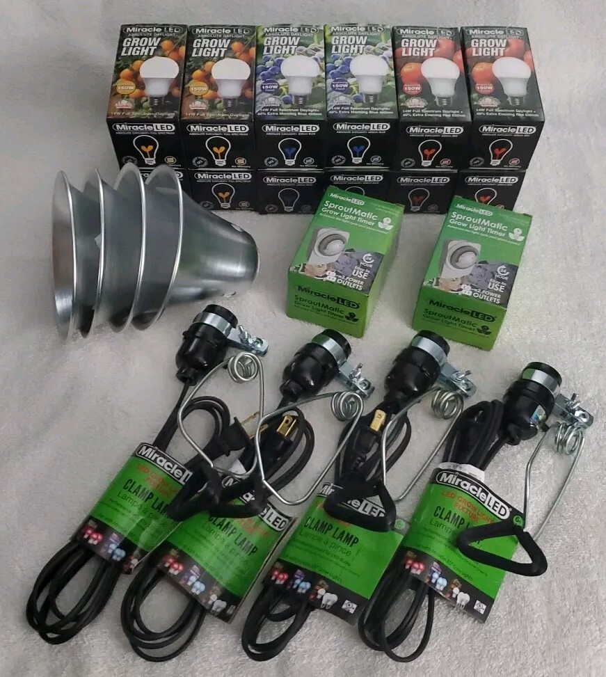 Miracle LED Indoor Grow Kit 4 Light Fixtures, 12 Grow Bulbs & 2 Timers