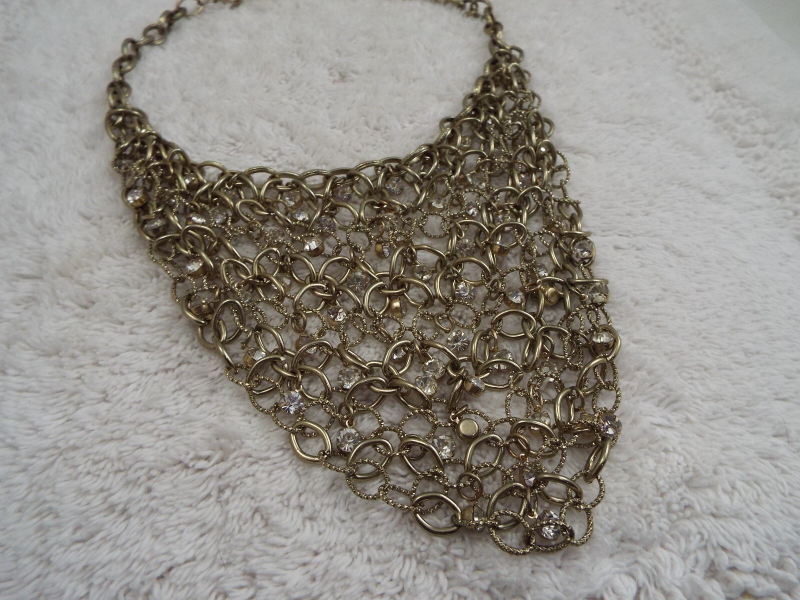 Goldtone Rhinestone Bib Scoop Chain Necklace (J36)