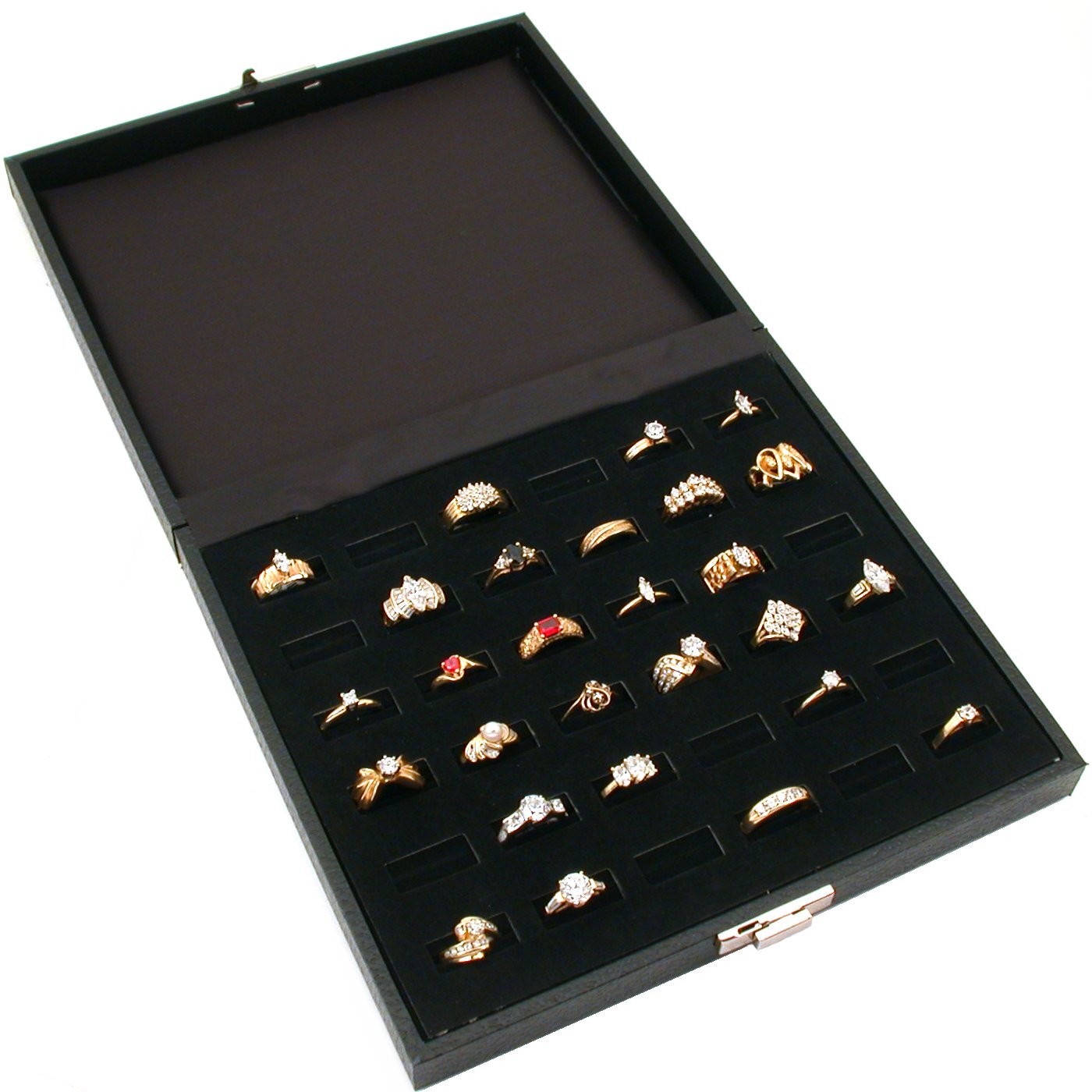 2 Black Travel Ring Case Jewelry Display Locking Trays