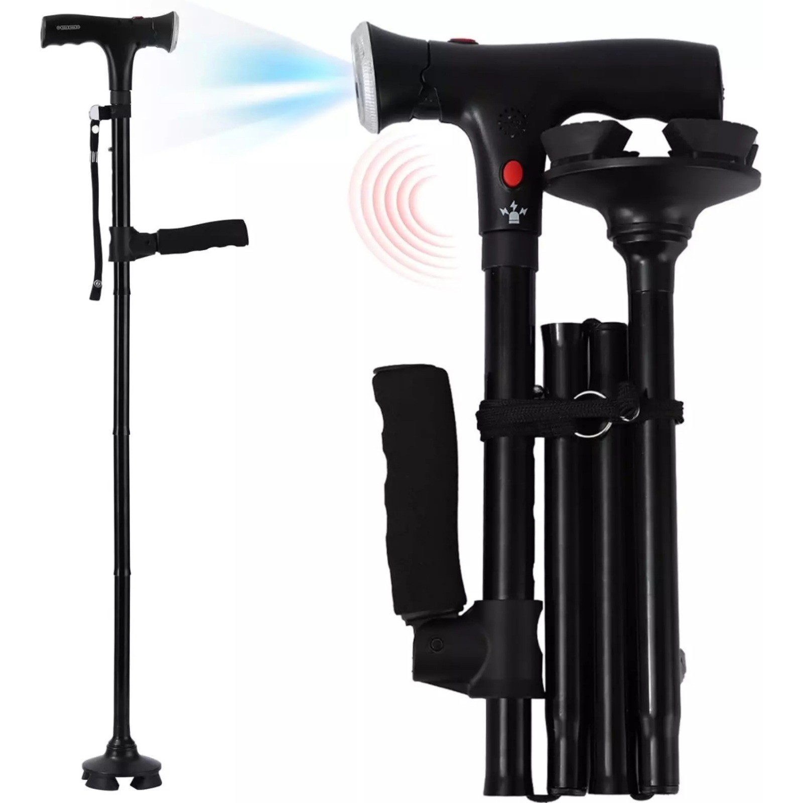 Portable Height-adjustable Walking Cane W/Side Handle Support 250lbs Capacity