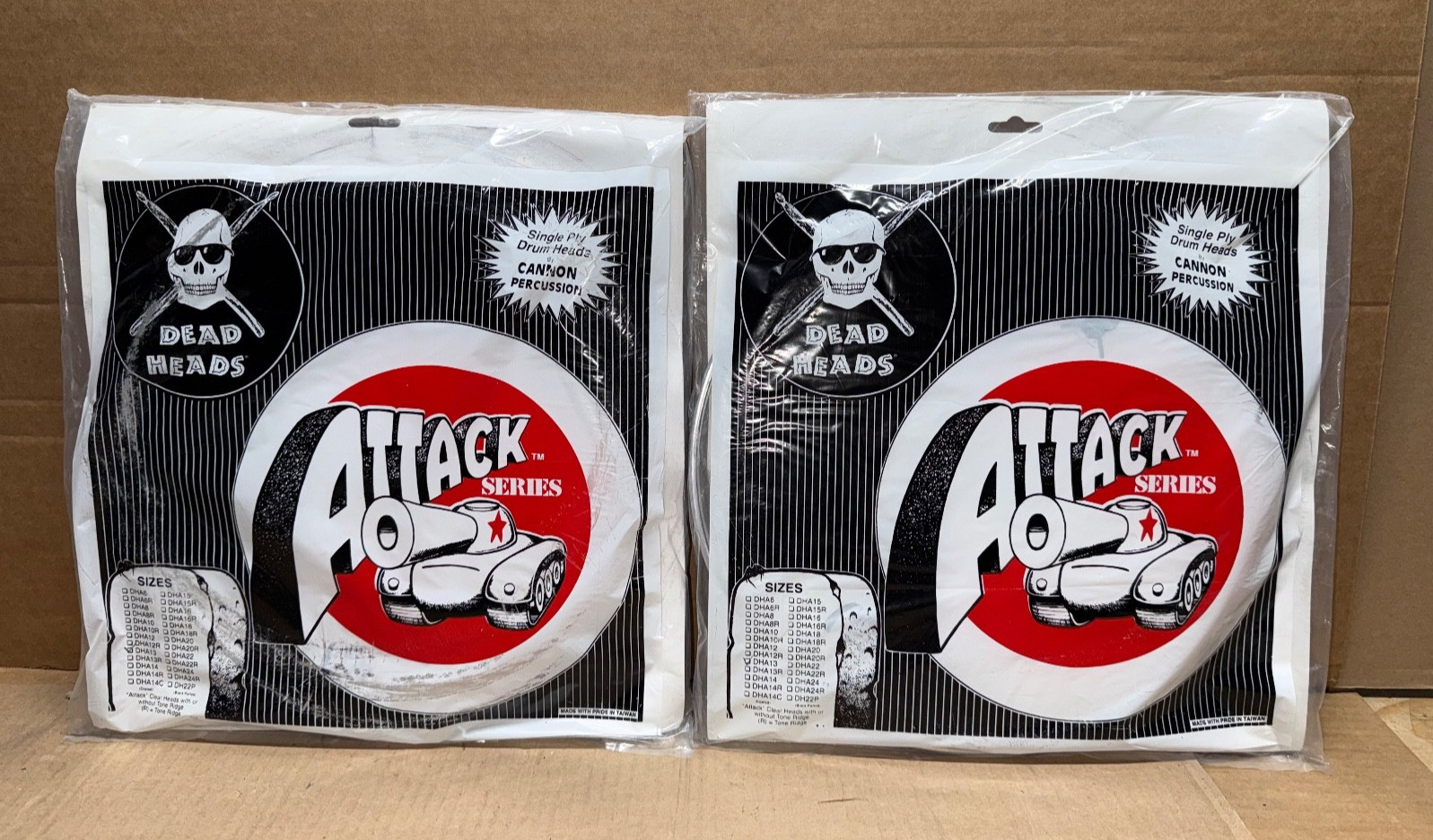 LOT OF (2) VINTAGE 13" CLEAR DRUMHEADS ATTACK SERIES BY CANNON DHA13 DEAD HEADS